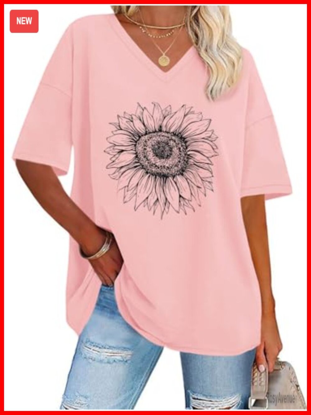 Oversized Graphic V-Neck Short Sleeve Loose Tee Women